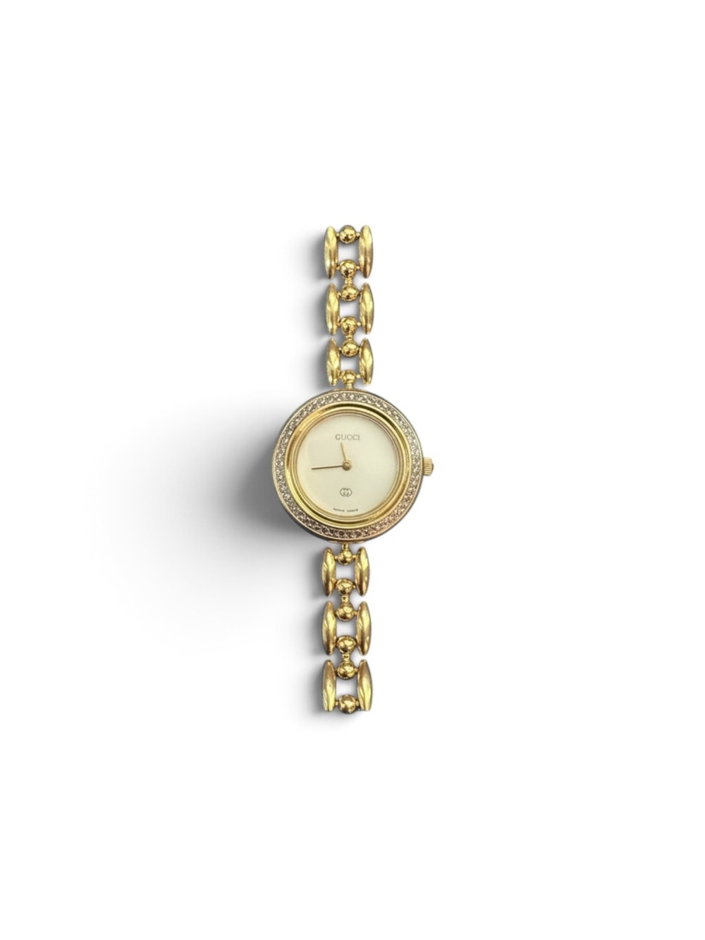 Vintage Gucci 11/12 Diamond Cut Bezel Gold Rice Link Watch + 5 Bezels Auth